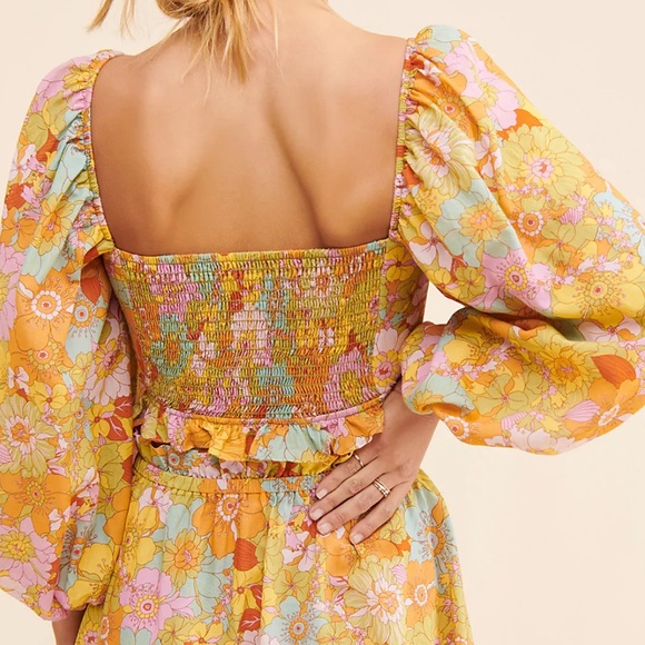 Show Me Your MuMu Jenna Yellow Floral Puff Sleeve Blouse - Picture 8 of 15